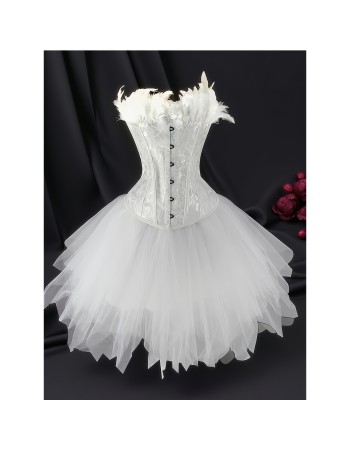 Jacquard Tight Fitting Corset Slimming Swan Costume Sexy Black White Angel Busier Sets 2419