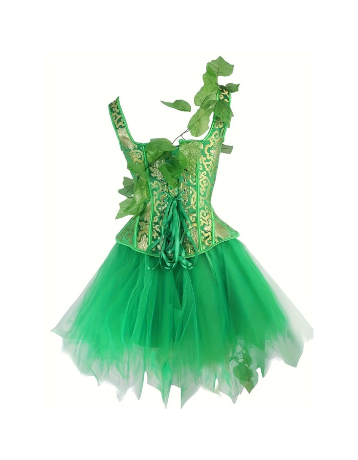 Sexy Green Jacquard Corset and TUTU Chiffon Dress Halloween and Easter Green Elf Corset Suit  2382