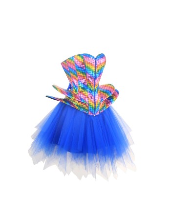 Fish Phosphorus Printed Corset Dance Performance Corset Puffy Skirt Stage Blue Corset 2406