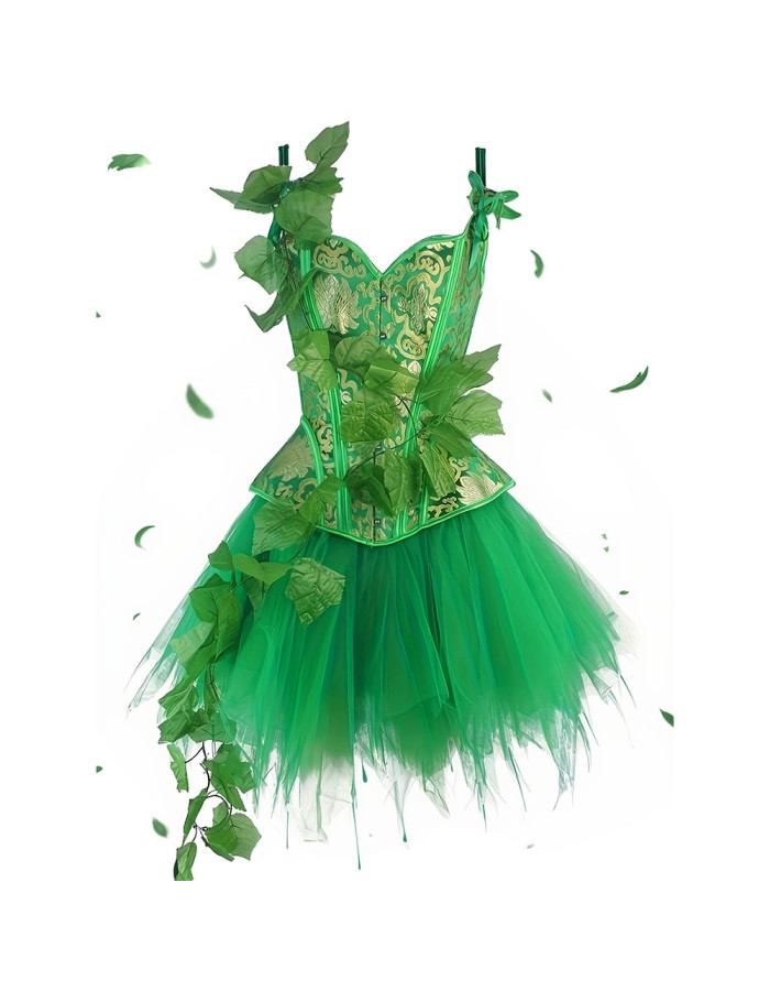 Sexy Green Jacquard Corset and TUTU Chiffon Dress Halloween and Easter Green Elf Corset Suit  2382
