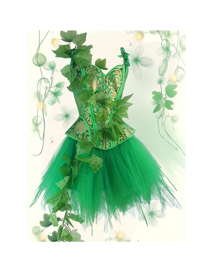 Sexy Green Jacquard Corset and TUTU Chiffon Dress Halloween and Easter Green Elf Corset Suit  2382