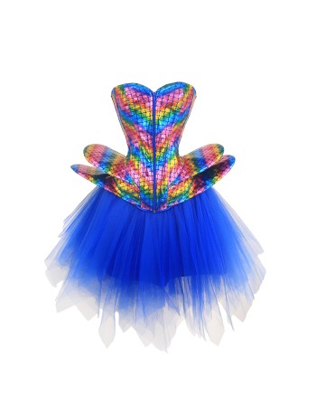 Fish Phosphorus Printed Corset Dance Performance Corset Puffy Skirt Stage Blue Corset 2406
