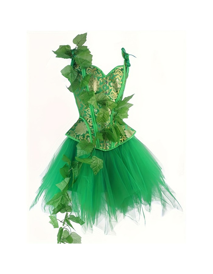 Sexy Green Jacquard Corset and TUTU Chiffon Dress Halloween and Easter Green Elf Corset Suit  2382