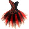 Traditional Checkered Lace Jacquard Corset Black and Red Mixed Color TUTU Chiffon Dress 2277