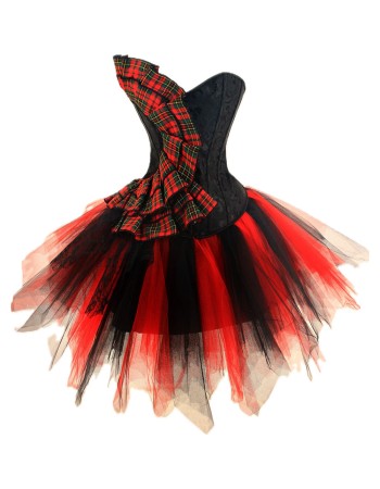 Traditional Checkered Lace Jacquard Corset Black and Red Mixed Color TUTU Chiffon Dress 2277