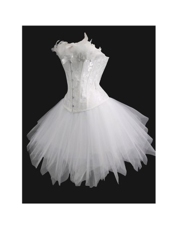 Jacquard Tight Fitting Corset Slimming Swan Costume Sexy Black White Angel Busier Sets 2419