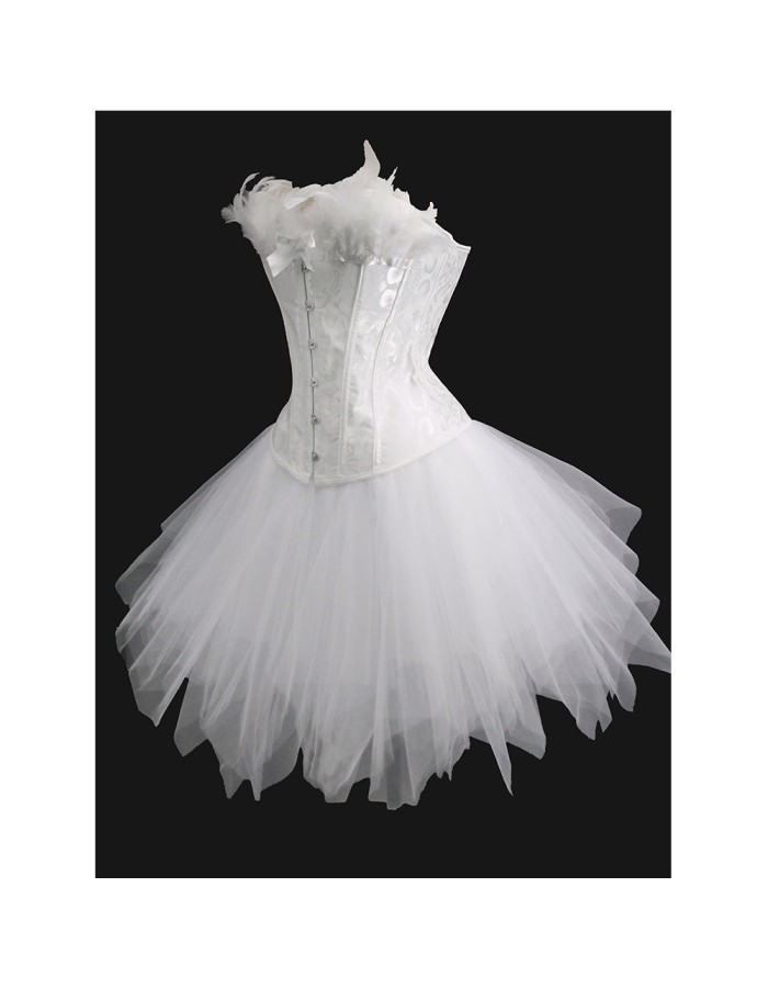 Jacquard Tight Fitting Corset Slimming Swan Costume Sexy Black White Angel Busier Sets 2419