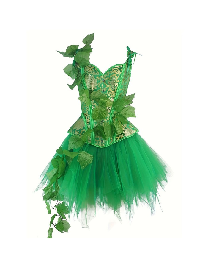 Sexy Green Jacquard Corset and TUTU Chiffon Dress Halloween and Easter Green Elf Corset Suit  2382