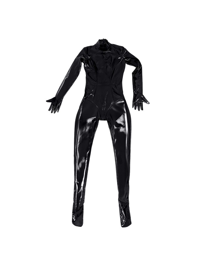 Wet Look PVC Catsuit Shiny PU Leather Bodystocking Zipper Open Crotch Bodysuit Tights Jumpsuit Clubwear Leotard XX6852