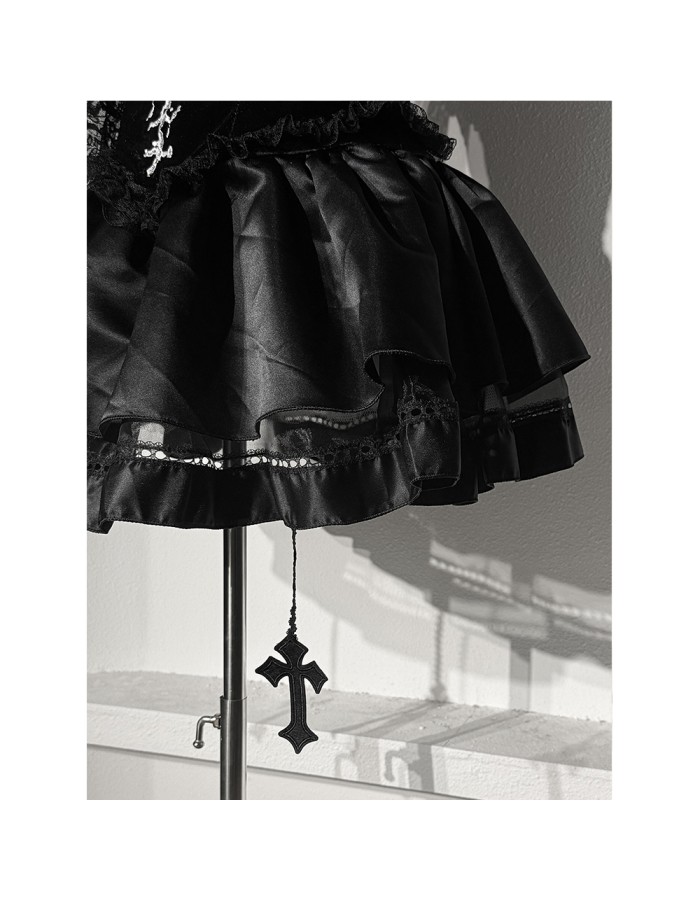 Sexy Punk-style Short Lace Shawl Cosplay Halloween Gothic Style Top And Skirt Adult Women's Nun Plush Strapless Uniform Set DL2081