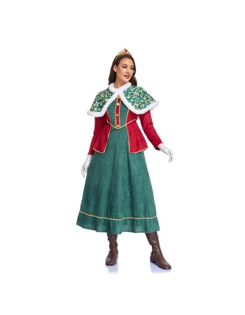 Santa Claus New Year's Party Women's Role-Playing Red and Green Dress and Cape Suit Queen Carnival Stage Performance Gown DL2083