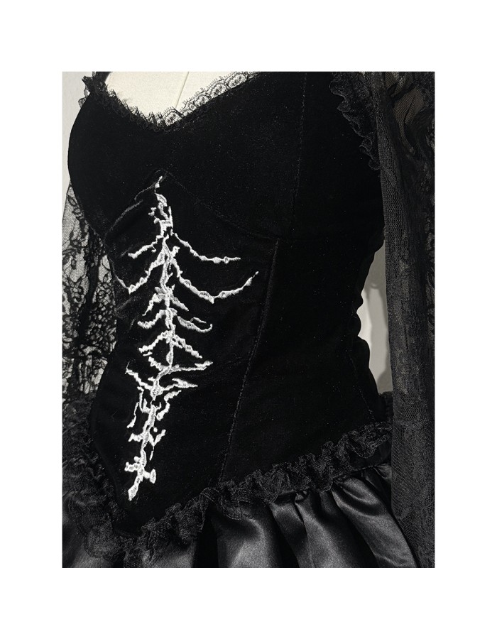 Sexy Punk-style Short Lace Shawl Cosplay Halloween Gothic Style Top And Skirt Adult Women's Nun Plush Strapless Uniform Set DL2081