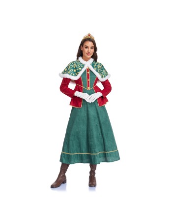 Santa Claus New Year's Party Women's Role-Playing Red and Green Dress and Cape Suit Queen Carnival Stage Performance Gown DL2083