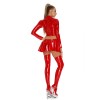 Sexy PU Leather Women's Skirts Sets Shiny Flared Pleated Skirts With Zipper Crop Tops Dance Clothing Punk XX6395
