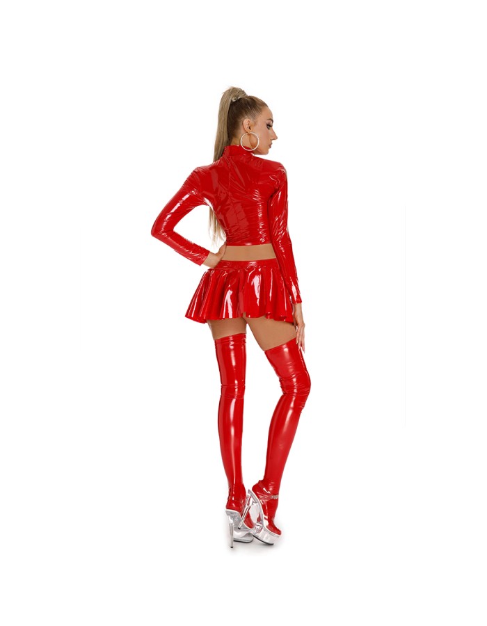 Sexy PU Leather Women's Skirts Sets Shiny Flared Pleated Skirts With Zipper Crop Tops Dance Clothing Punk XX6395