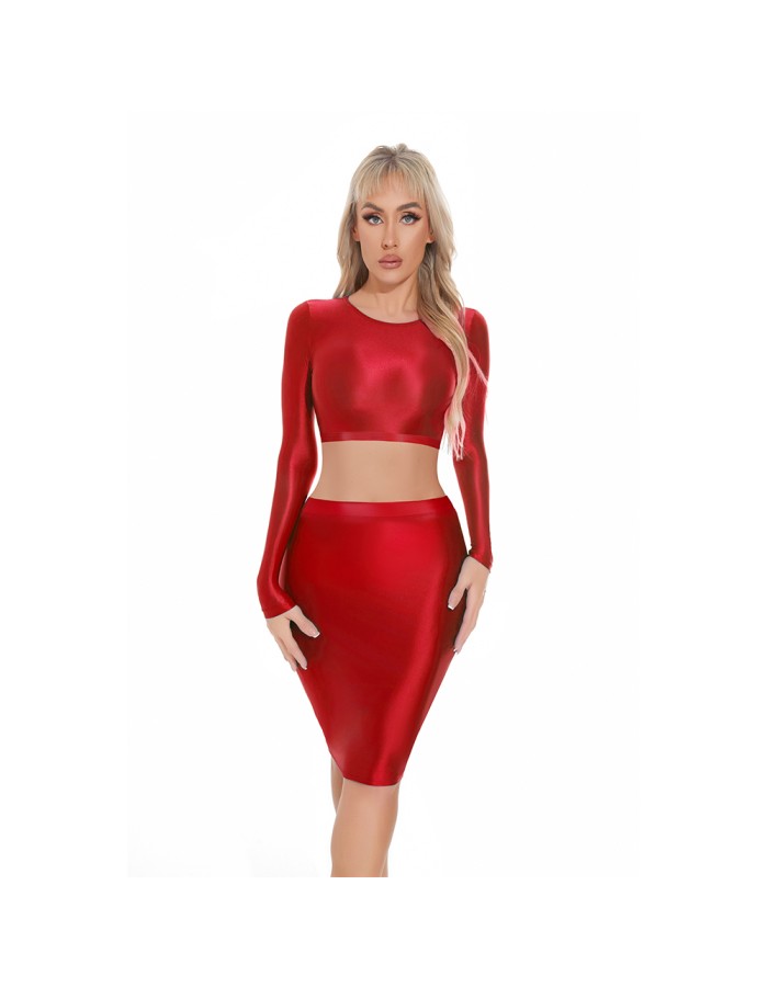 Smooth Shiny Skirt Oil Glossy Tube Micro Mini Skirt Elastic Bandage Tights Package Hip Dress With Top XX70095