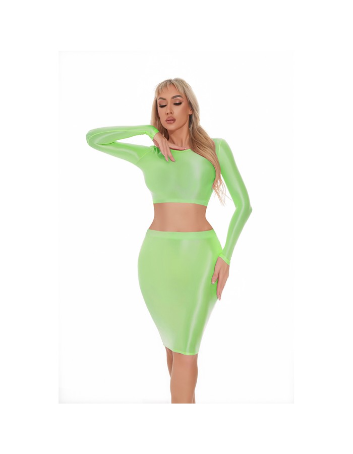 Smooth Shiny Skirt Oil Glossy Tube Micro Mini Skirt Elastic Bandage Tights Package Hip Dress With Top XX70095