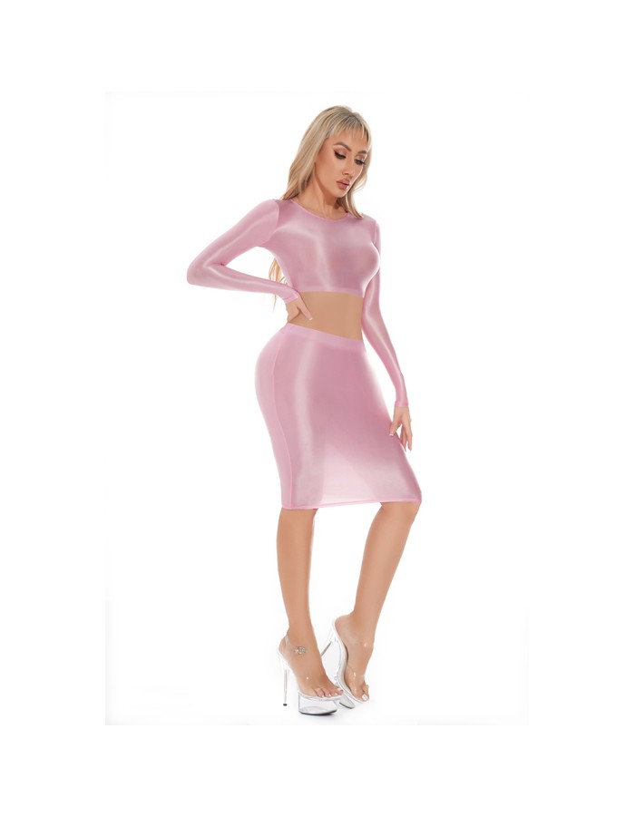 Smooth Shiny Skirt Oil Glossy Tube Micro Mini Skirt Elastic Bandage Tights Package Hip Dress With Top XX70095
