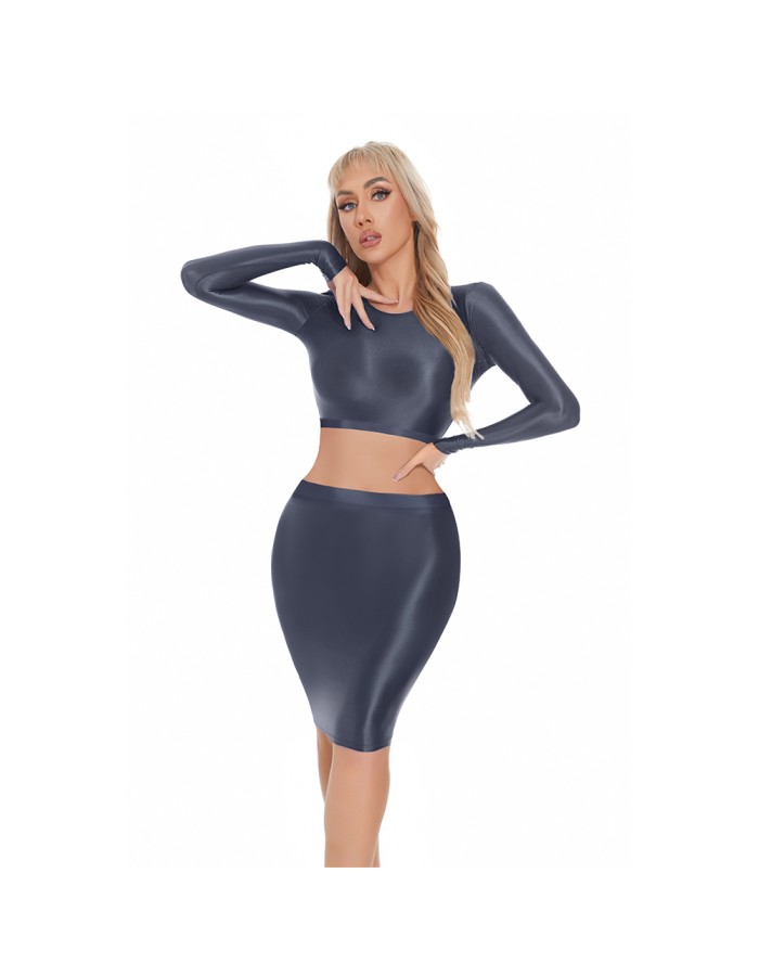 Smooth Shiny Skirt Oil Glossy Tube Micro Mini Skirt Elastic Bandage Tights Package Hip Dress With Top XX70095
