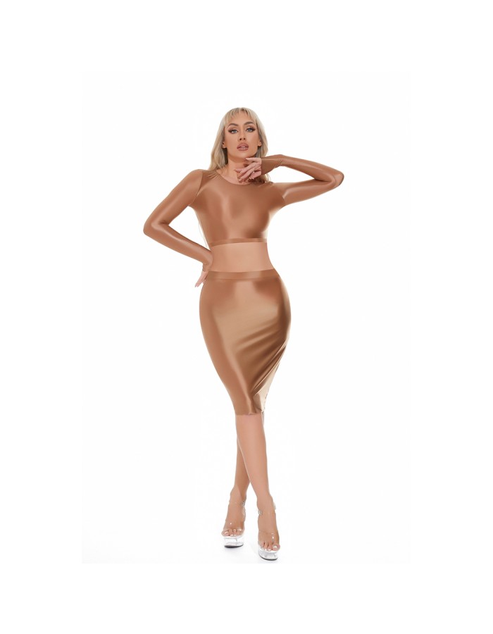 Smooth Shiny Skirt Oil Glossy Tube Micro Mini Skirt Elastic Bandage Tights Package Hip Dress With Top XX70095