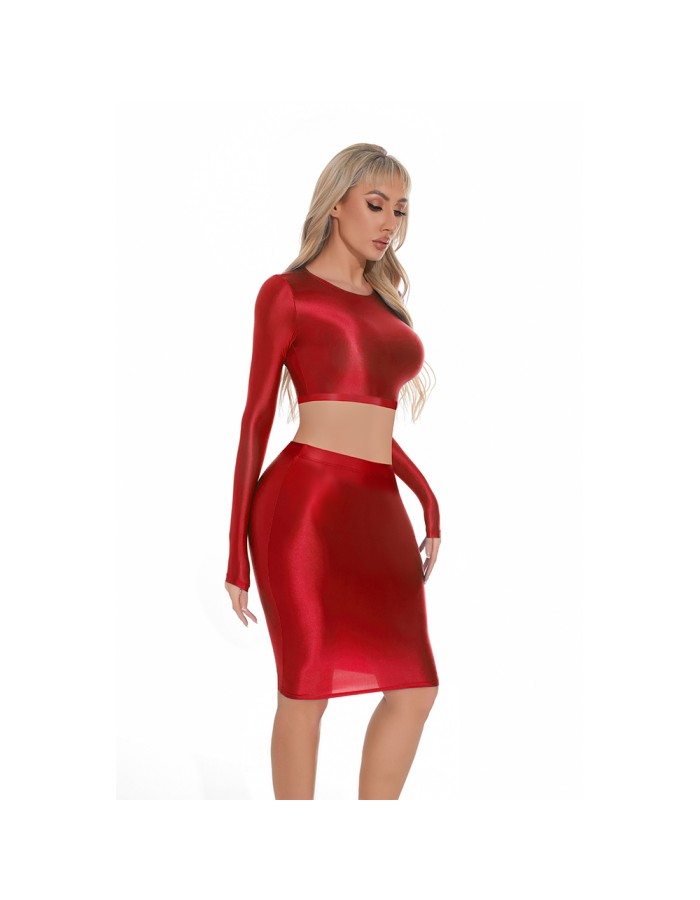Smooth Shiny Skirt Oil Glossy Tube Micro Mini Skirt Elastic Bandage Tights Package Hip Dress With Top XX70095