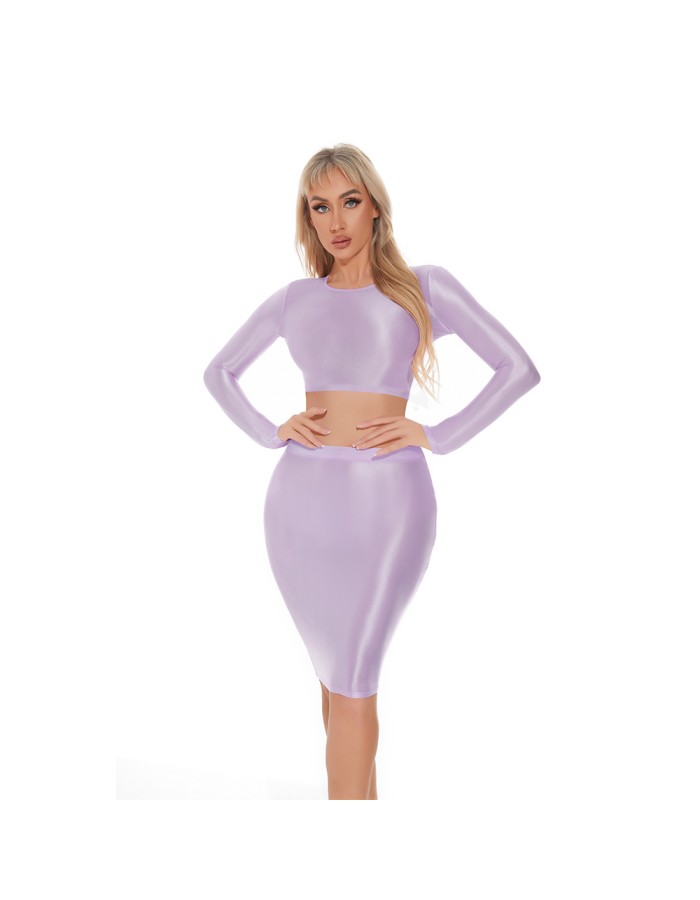 Smooth Shiny Skirt Oil Glossy Tube Micro Mini Skirt Elastic Bandage Tights Package Hip Dress With Top XX70095