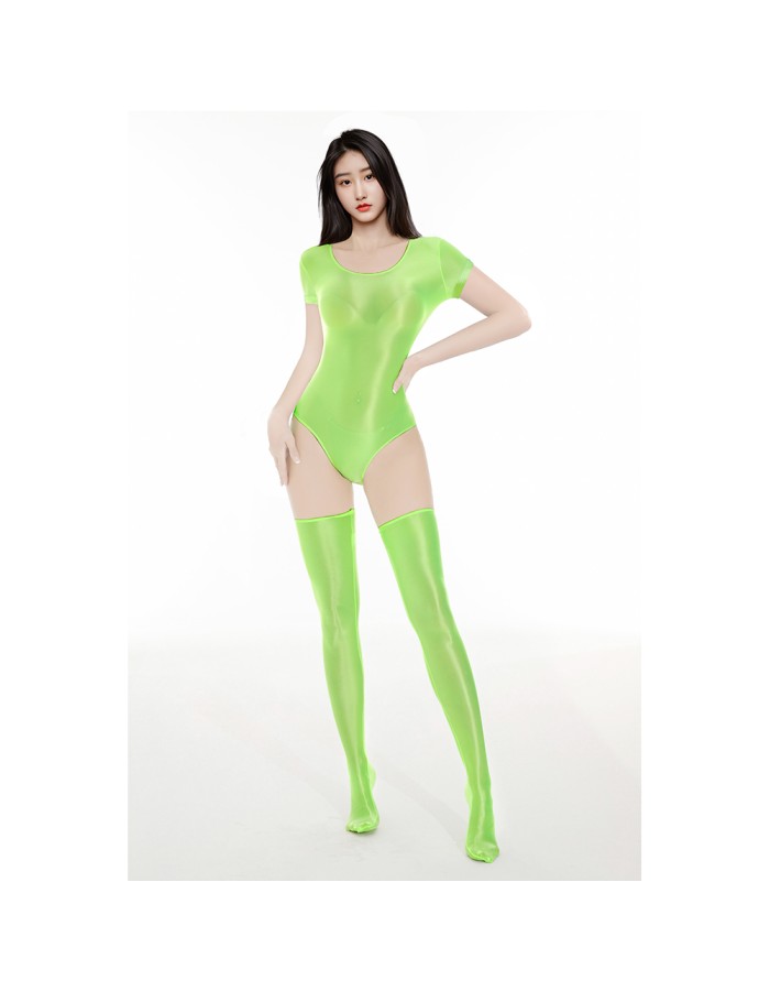 Sexy Stain Smooth High Cut Bodysuit Oil Glossy Shiny Elastic Dance Maid Tights Yoga Shapping Leotard One Pieces T-shirt XX70062