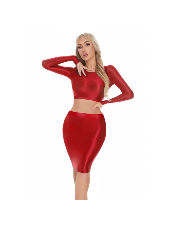 Smooth Shiny Skirt Oil Glossy Tube Micro Mini Skirt Elastic Bandage Tights Package Hip Dress With Top XX70095