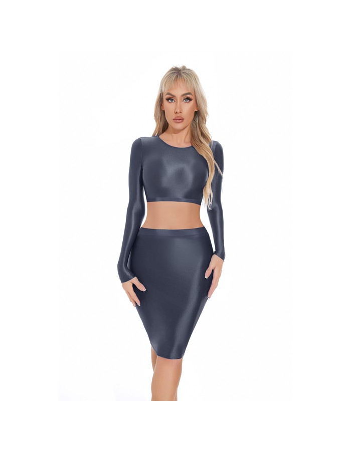 Smooth Shiny Skirt Oil Glossy Tube Micro Mini Skirt Elastic Bandage Tights Package Hip Dress With Top XX70095