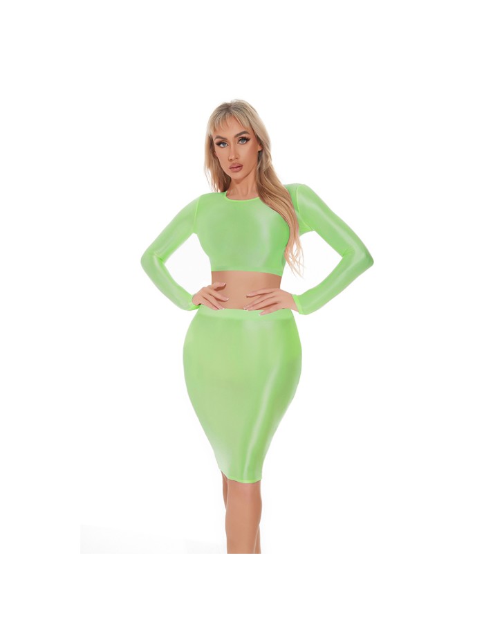 Smooth Shiny Skirt Oil Glossy Tube Micro Mini Skirt Elastic Bandage Tights Package Hip Dress With Top XX70095