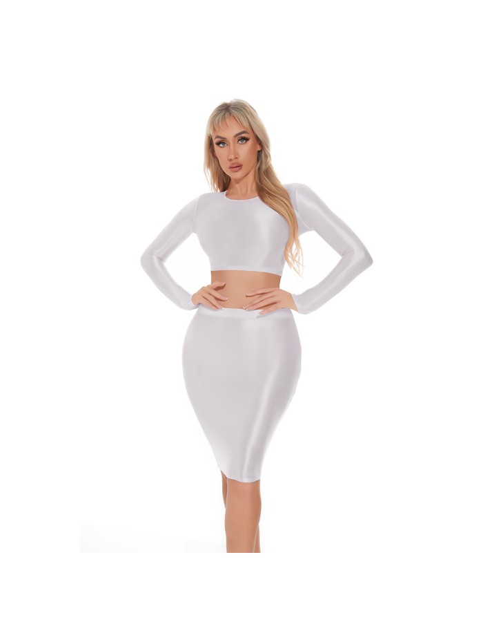Smooth Shiny Skirt Oil Glossy Tube Micro Mini Skirt Elastic Bandage Tights Package Hip Dress With Top XX70095