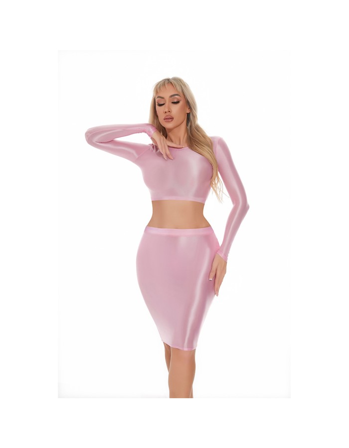 Smooth Shiny Skirt Oil Glossy Tube Micro Mini Skirt Elastic Bandage Tights Package Hip Dress With Top XX70095