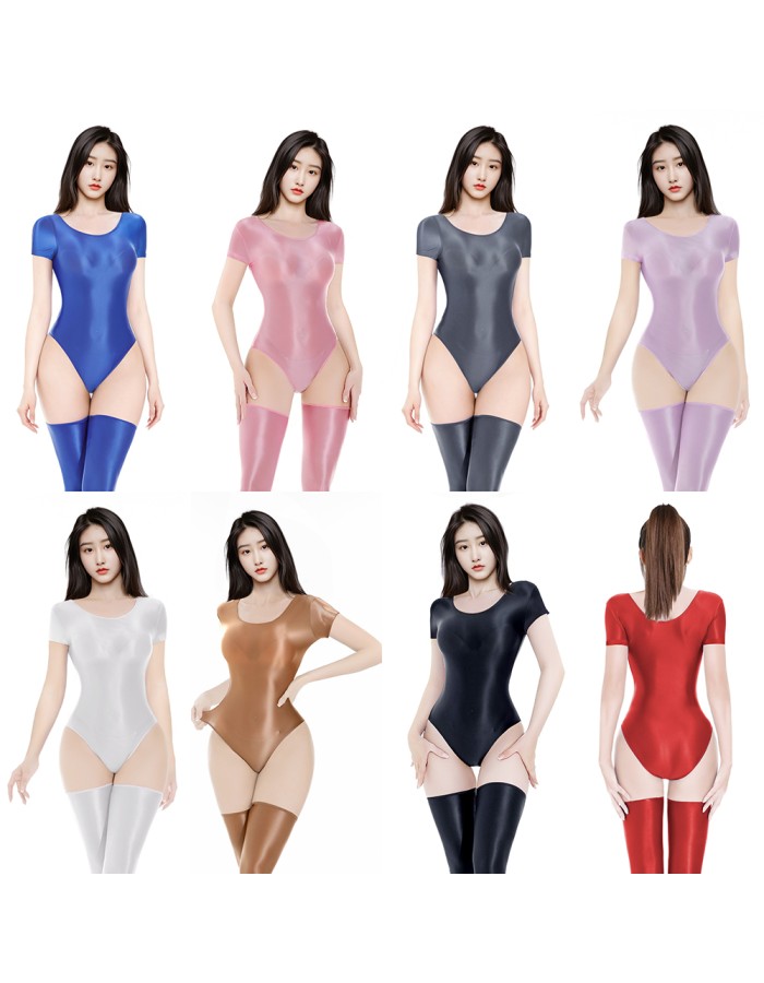 Sexy Stain Smooth High Cut Bodysuit Oil Glossy Shiny Elastic Dance Maid Tights Yoga Shapping Leotard One Pieces T-shirt XX70062