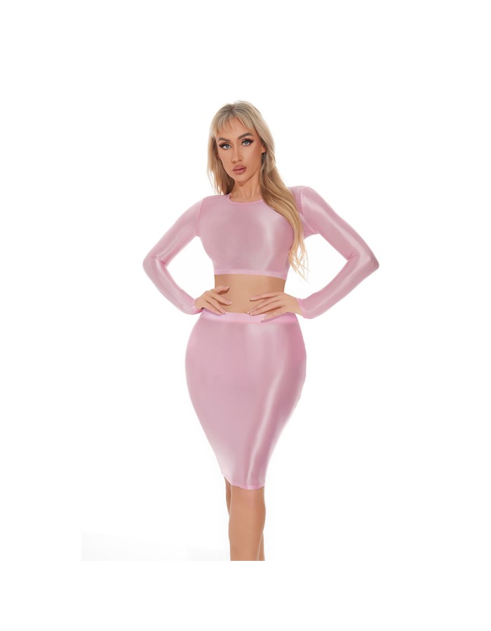 Smooth Shiny Skirt Oil Glossy Tube Micro Mini Skirt Elastic Bandage Tights Package Hip Dress With Top XX70095