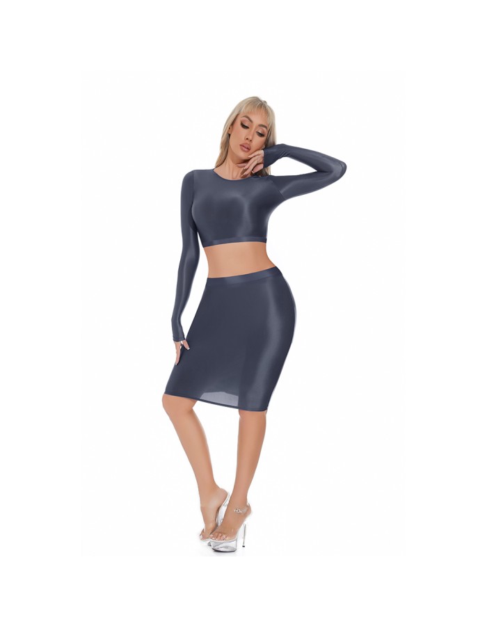 Smooth Shiny Skirt Oil Glossy Tube Micro Mini Skirt Elastic Bandage Tights Package Hip Dress With Top XX70095