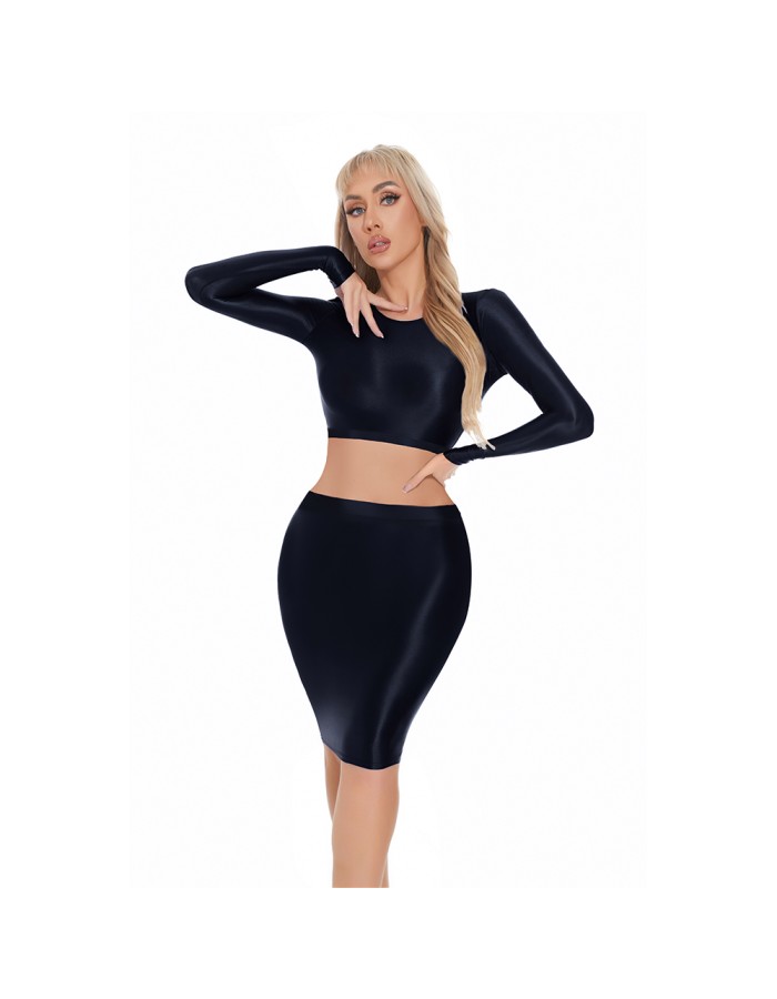 Smooth Shiny Skirt Oil Glossy Tube Micro Mini Skirt Elastic Bandage Tights Package Hip Dress With Top XX70095
