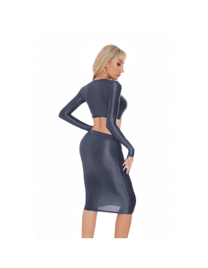 Smooth Shiny Skirt Oil Glossy Tube Micro Mini Skirt Elastic Bandage Tights Package Hip Dress With Top XX70095