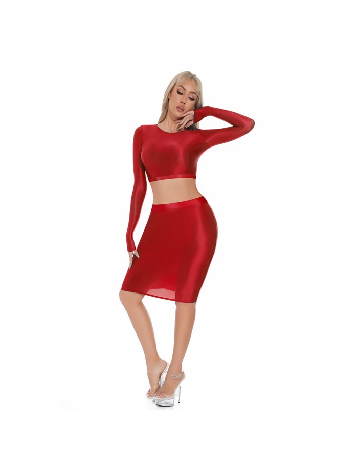 Smooth Shiny Skirt Oil Glossy Tube Micro Mini Skirt Elastic Bandage Tights Package Hip Dress With Top XX70095