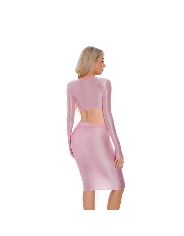 Smooth Shiny Skirt Oil Glossy Tube Micro Mini Skirt Elastic Bandage Tights Package Hip Dress With Top XX70095