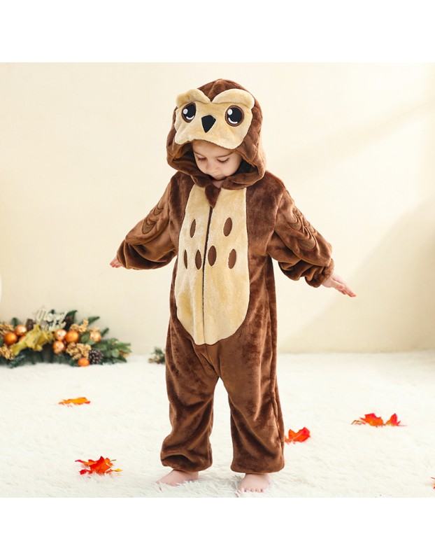 Kids Jumpsuit Cute Cartoon Animal Shaped Outfits Children Winter Thicked Outfits Warm Flannel One-piece Pajamas XB12