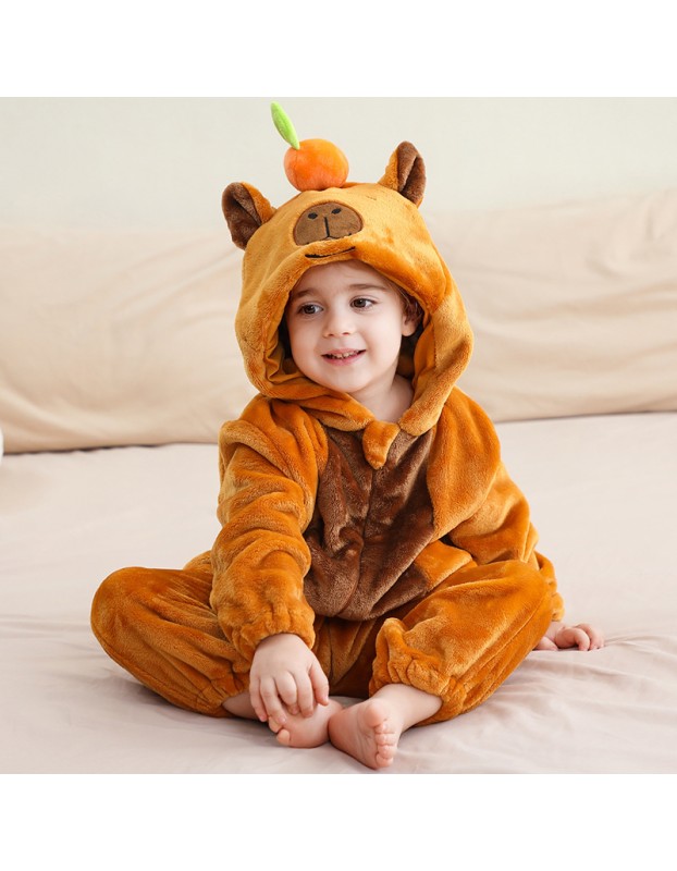 Kids Jumpsuit Cute Cartoon Animal Shaped Outfits Children Winter Thicked Outfits Warm Flannel One-piece Pajamas XB12