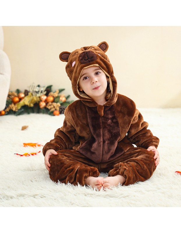 Kids Jumpsuit Cute Cartoon Animal Shaped Outfits Children Winter Thicked Outfits Warm Flannel One-piece Pajamas XB12