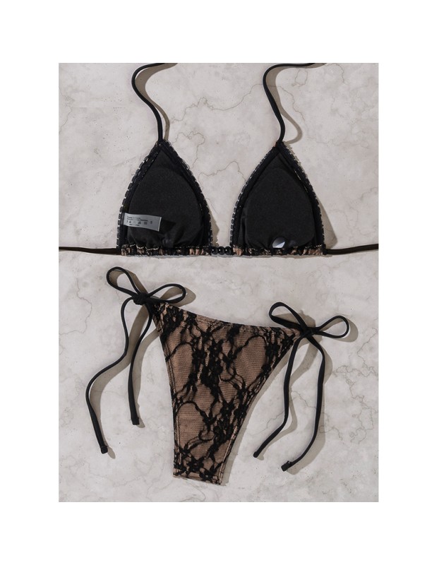2026 New bikini Lace fabric beaded tie backless sexy two-piece bikini swimsuit FF1270BK