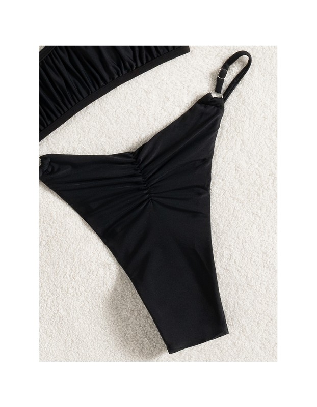 Black Halter Backless Bathing Suit Two-piece Simple Sexy Thongs Summer Holiday Bikini Set CC611BK