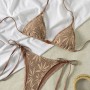 Brown Leaf Mesh Halter String Micro Bikini Thong Set Sexy Swimsuit Triangle Swimwear Bathing Suit Bikinis JY1049BR