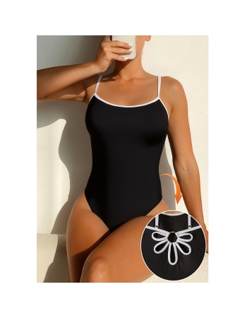 Vintage Black White Contrast One Piece Swimsuit Hollow Out Backless Cross Beach Bathing Suit Holiday Swimwear CC608BK