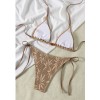 Brown Leaf Mesh Halter String Micro Bikini Thong Set Sexy Swimsuit Triangle Swimwear Bathing Suit Bikinis JY1049BR