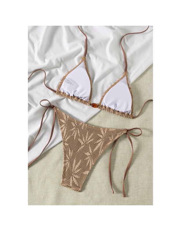 Brown Leaf Mesh Halter String Micro Bikini Thong Set Sexy Swimsuit Triangle Swimwear Bathing Suit Bikinis JY1049BR