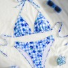Blue Plaid Print String Halter Triangle Bikini Sexy Swimsuit Women 2026 Flower Ladies Swimwear Bathing Suit Bikinis Sets Mujer FF1285BL