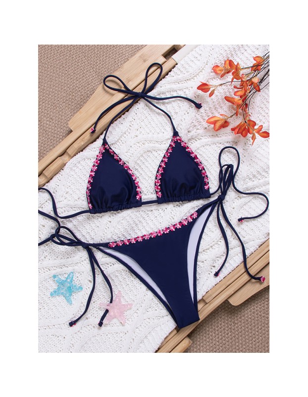 Bikini Set Adjustable Triangle Top & Side Tie Minimalist Swimsuit Women with Layered Pendant Beach FF1293-NA